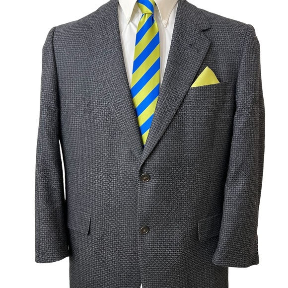 HART SCHAFFNER & MARX MENS 100% PURE WOOL BLAZER BLACK AND GRAY HOUNDSTO… - Picture 4 of 9
